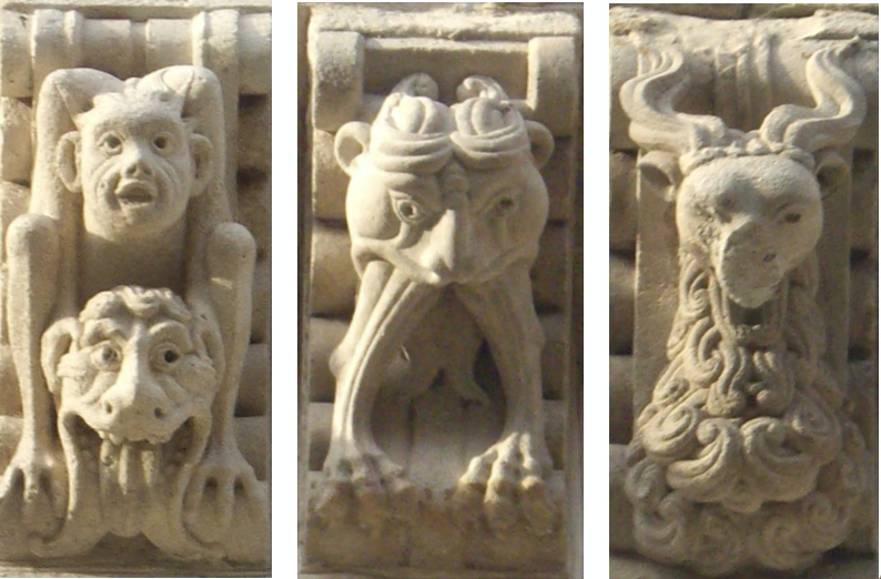 Corbeaux de la Porte Miègeville avec Sagittaire, solstice d'hiver et Chèvre Capricorne. basilique Saint-Sernin de Toulouse.