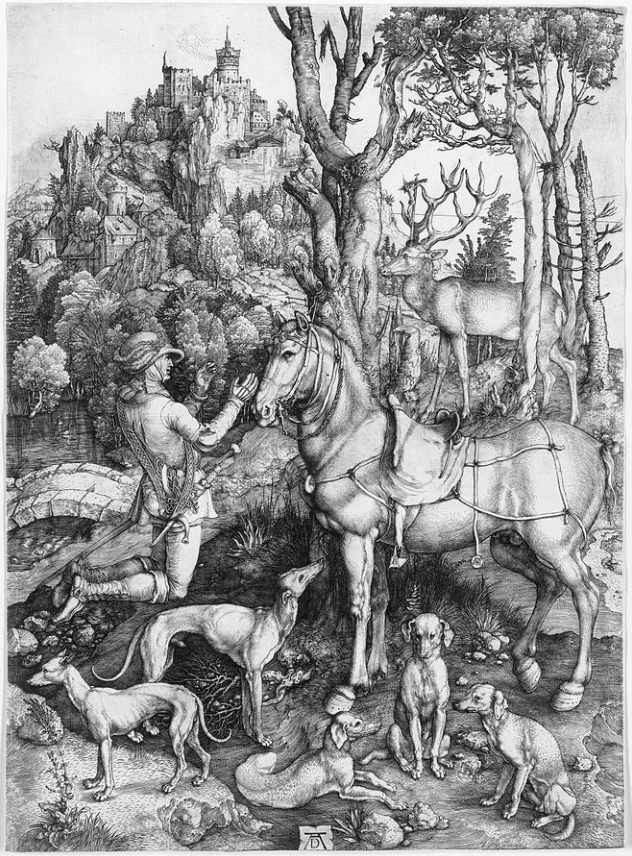 Albrecht Dürer. La Vison de Saint Eustache. Gravure (1501). National Gallery de Londres