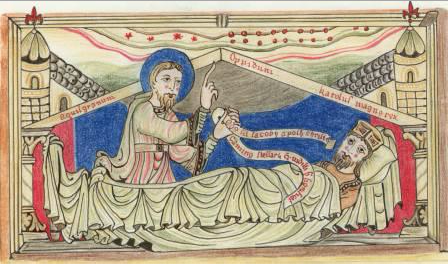 Le Songe de Charlemagne; Chronique de Turpin; Codex Calixtinus; XIIe siècle. Archives de la cathédrale de Compostelle. restitution par Janine Michel, 2002. 