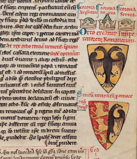 Election d'Otto IV de Brunswick; Chronica Majora II; 1200-1250; Mathieu Paris; OBS, MS 16 II; fol. 21; Cambridge Corpus Christi College