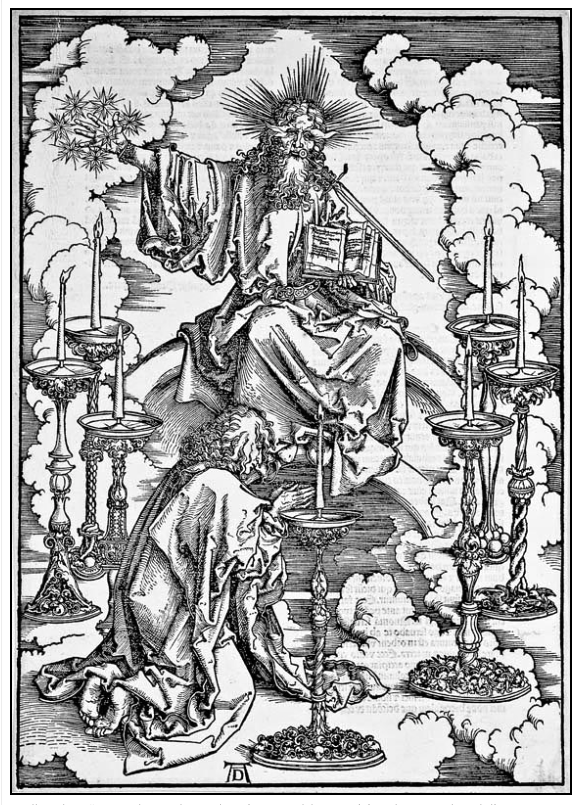 Albrecht Dürer. Apocalypsis cum Figuris. Xylographie (1496-1498). N°10/15: Jean dévorant le Livre de Vie