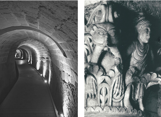 Tunnel templier de Saint-Jean d'Acre et chapiteau de la basilique Saint-Sernin de Toulouse