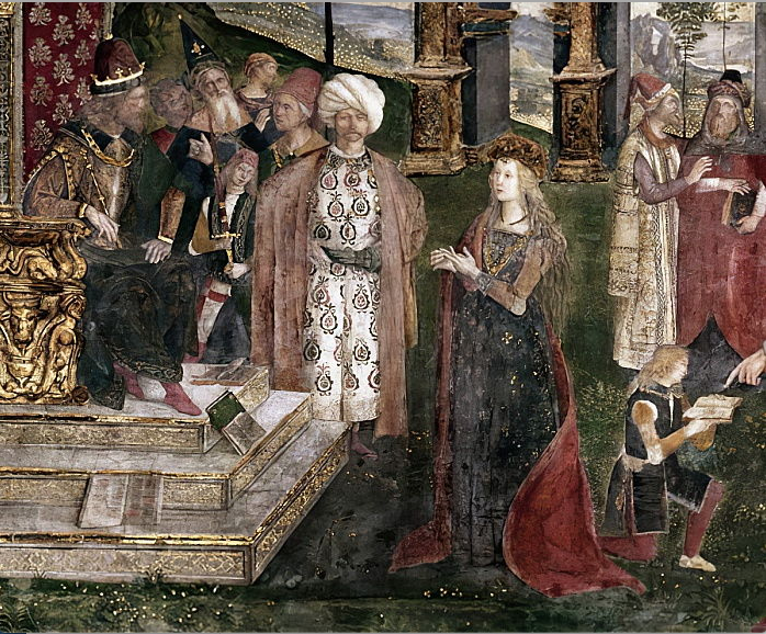 Détail de la Dispute de Sainte-Catherine d'Alexandrie. Appartement du pape Alexandre VI au Vatican. 1492-1494. Peintre: Pinturicchio.