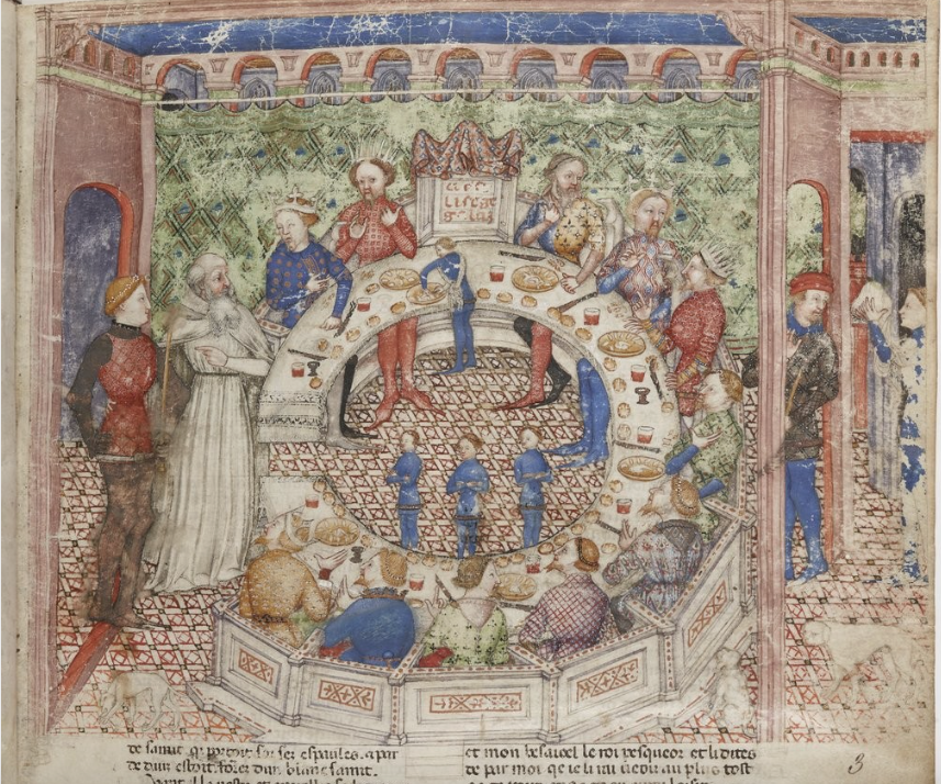 la cour du roi Arthur, Milan, vers 1380-1385, copié par Albertolus de Porcelis, BnF, manuscrit français 343, fol.3