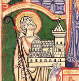 Saint Stephen (Étienne) Harding  c1060 - 1134; Hiereniam prophetam, livre VI, vers 1125, Bibliothèque municipale de Dijon, ms. 130, f° 104, détail