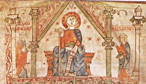 Saint-Jacques; Archive de la Cathédrale de Santiago de Compostelle; Tumbo B CF 33 folio 2v détail vers 1326