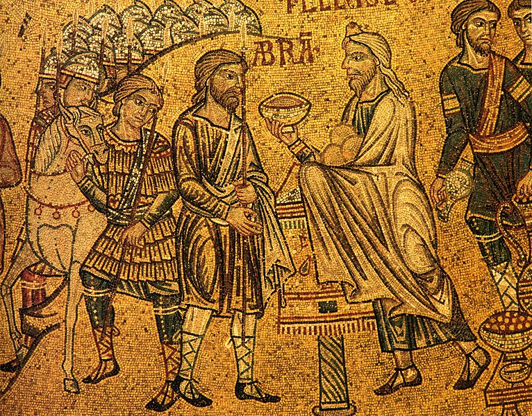 Abraham rencontre Melchisédech;   Mosaique Basilique de San Marco; 13ème siècle