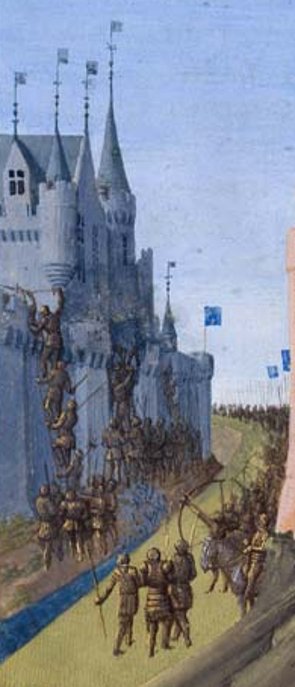 siège d'Avignon; détail de Louis VIII le Lion; in: Grandes Chroniques de France, enluminées par Jean Fouquet, Tours, vers 1455-1460