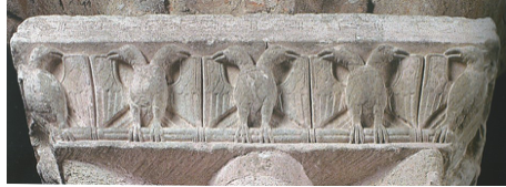 Aigle bicéphale. Cloître clunisien de Moissac achevé en 1100, France.