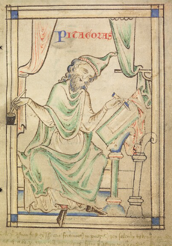 Pythagore; Ashmole MS 304, folio 42r; Bodelian Library, Oxford, 1259