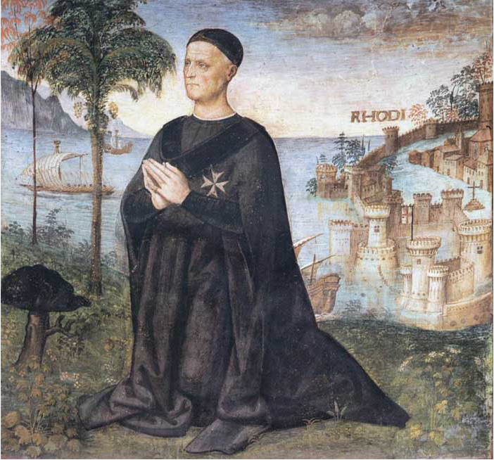 Portrait par le peintre Pinturicchio du chevalier hospitalier Alberto Aringhieri ; 1504; chapelle Saint-Jean; cathédrale de Sienne; Italie.
