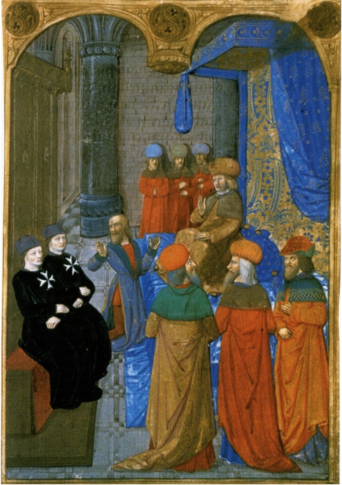 Le sultan Bajazet II reçoit les ambassadeurs de l'ordre des Hospitaliers en 1482, Caoursin, Oeuvres; Ms latins n° 6067, 193 r°