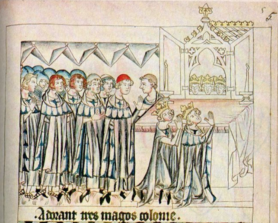 L'empereur germanique Henri VII au sanctuaire des rois mages de Cologne; Codex Balduini Trevirensis, vers 1340