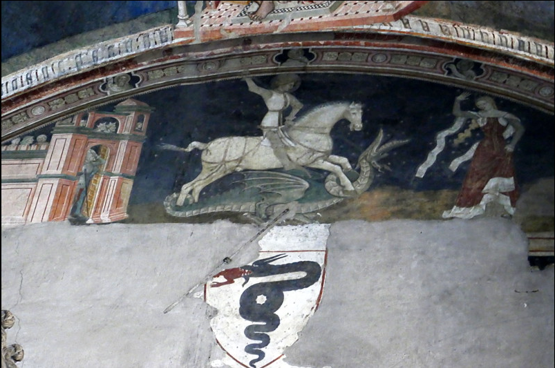 Saint Georges terrassant le dragon, chapelle des Visconti; basilique Saint Eustorge; Milan