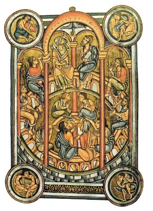 "La Pentecôte"; missel de l'abbé Berthold de Weingarten; Pierpont Morgan Library; New York; ms 710; fol 64v; vers 1232 