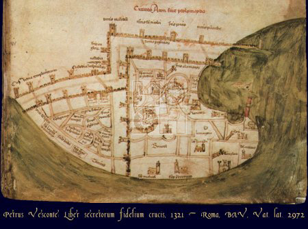 Plan de Saint Jean d'Acre par Pietro Vesconte (vers 1320); source: www.burgenkunde.de