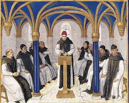 Saint Bernard enseigne à des moines; in: Heures d'Étienne Chevalier, enluminées par Jean Fouquet; Musée Condé, Chantilly