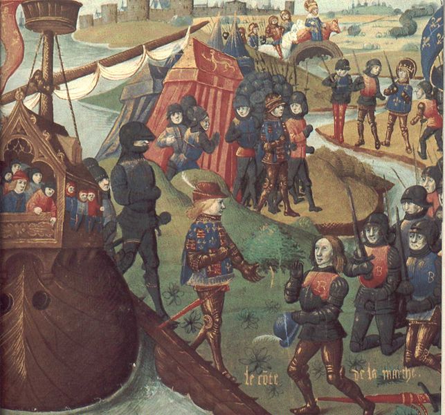 Henri III roi d'Angleterre débarque en Aquitaine;  Bibliothèque Nationale; MS Fr. 2829; folio 18